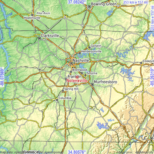 Topographic map of Nolensville