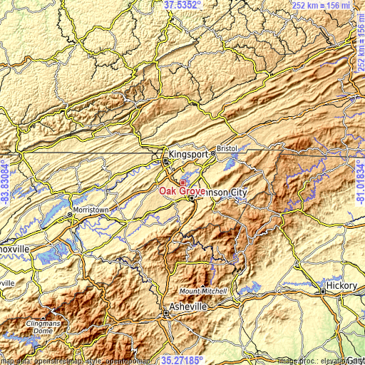 Topographic map of Oak Grove