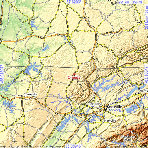 Topographic map of Oneida