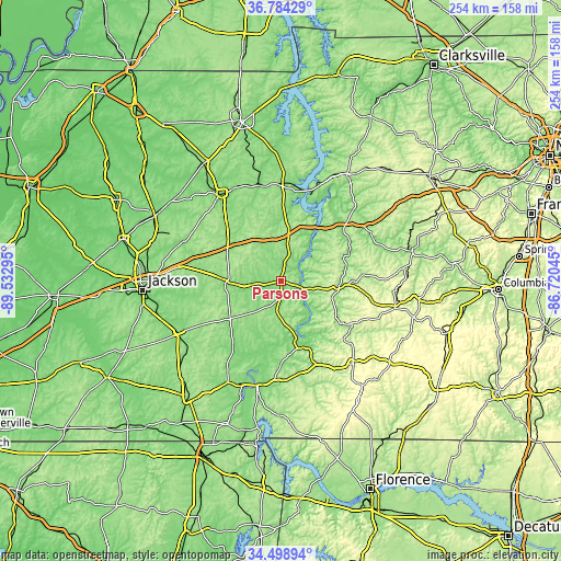 Topographic map of Parsons