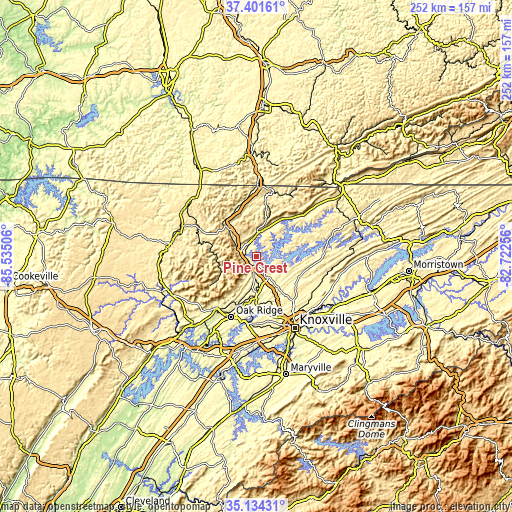 Topographic map of Pine Crest