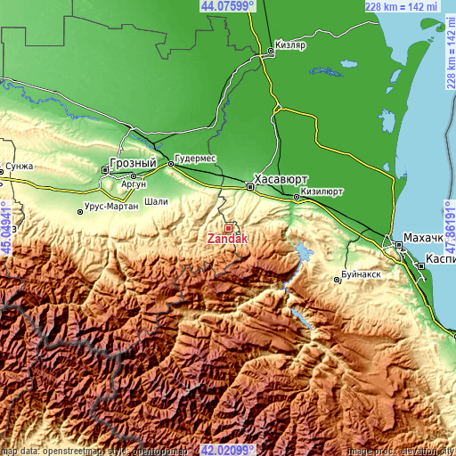 Topographic map of Zandak