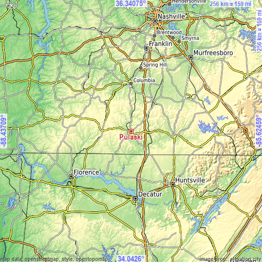 Topographic map of Pulaski