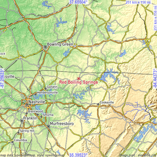 Topographic map of Red Boiling Springs