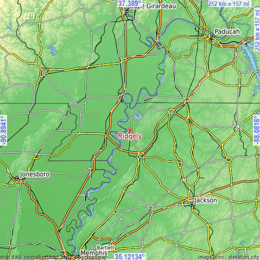 Topographic map of Ridgely