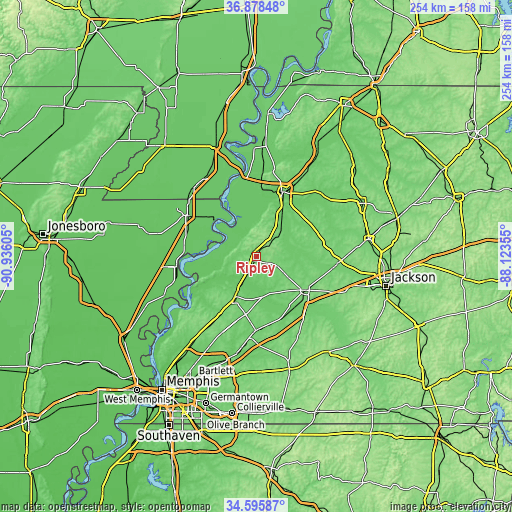 Topographic map of Ripley