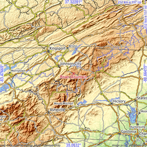 Topographic map of Roan Mountain