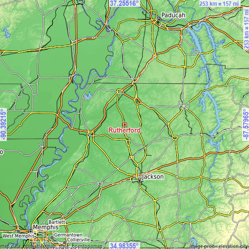 Topographic map of Rutherford