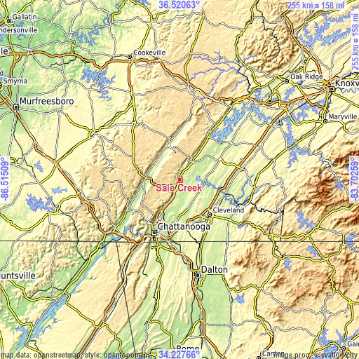 Topographic map of Sale Creek