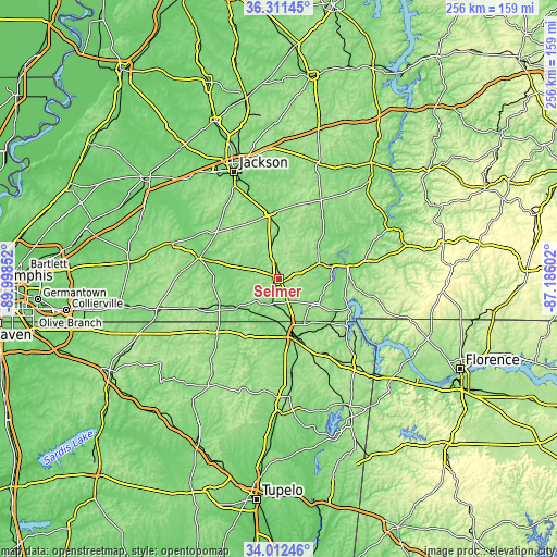 Topographic map of Selmer