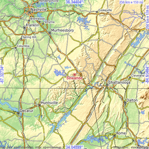 Topographic map of Sewanee