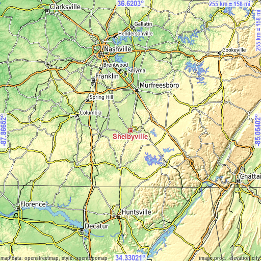 Topographic map of Shelbyville