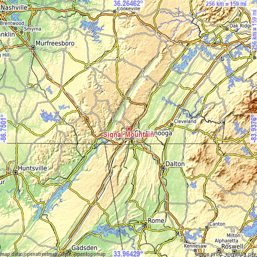 Topographic map of Signal Mountain