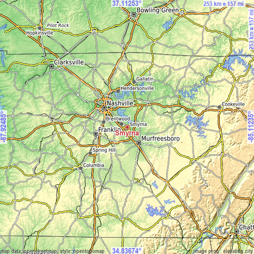 Topographic map of Smyrna