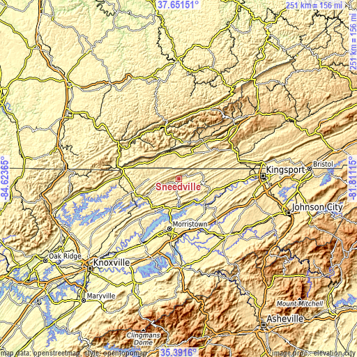 Topographic map of Sneedville