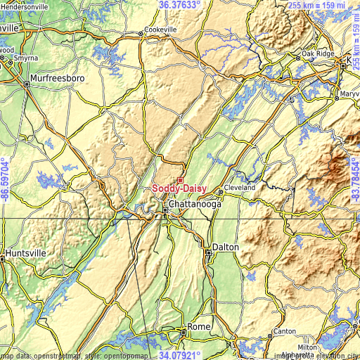 Topographic map of Soddy-Daisy