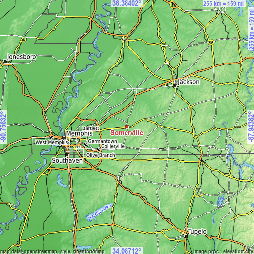 Topographic map of Somerville