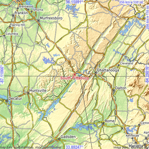 Topographic map of South Pittsburg