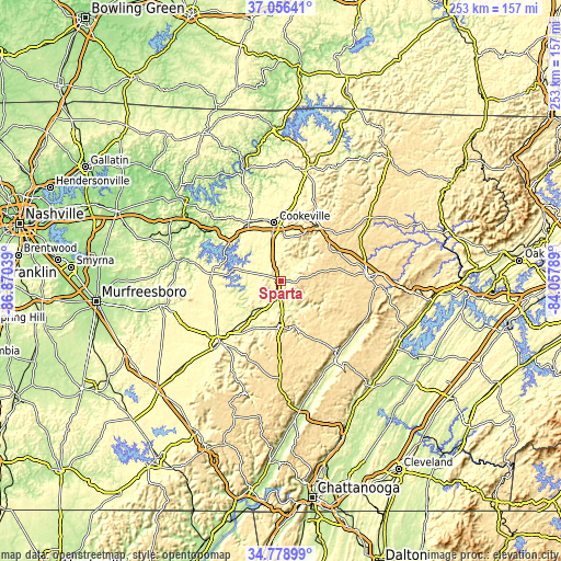 Topographic map of Sparta