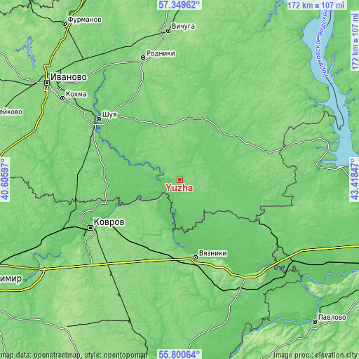 Topographic map of Yuzha