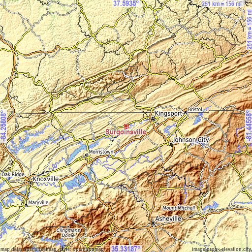 Topographic map of Surgoinsville