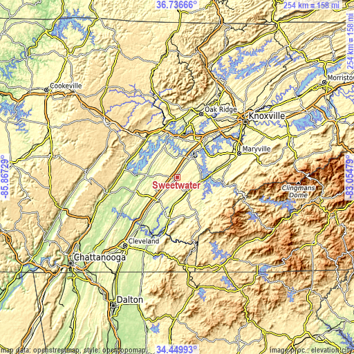 Topographic map of Sweetwater