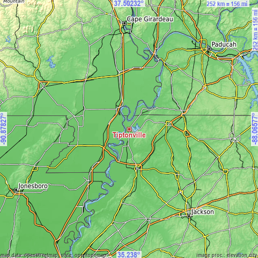 Topographic map of Tiptonville