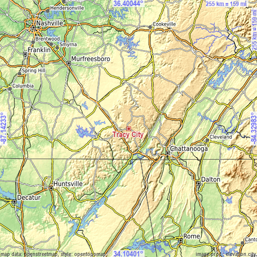 Topographic map of Tracy City