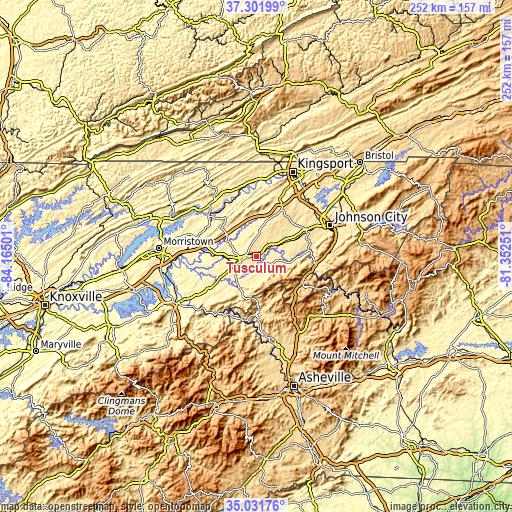 Topographic map of Tusculum