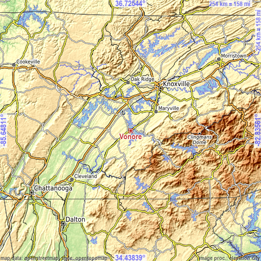 Topographic map of Vonore