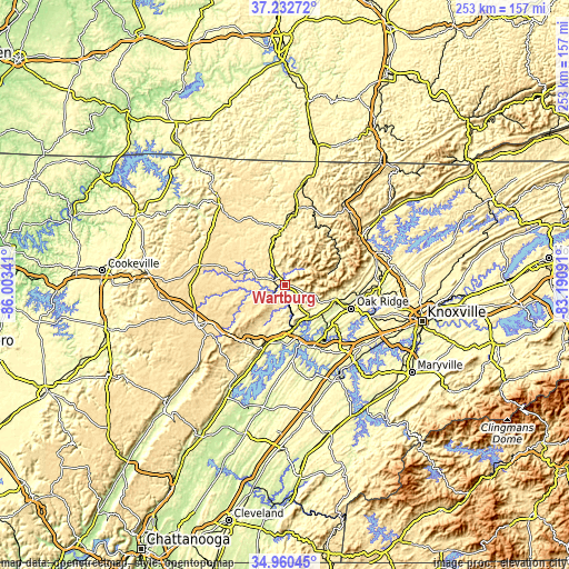 Topographic map of Wartburg