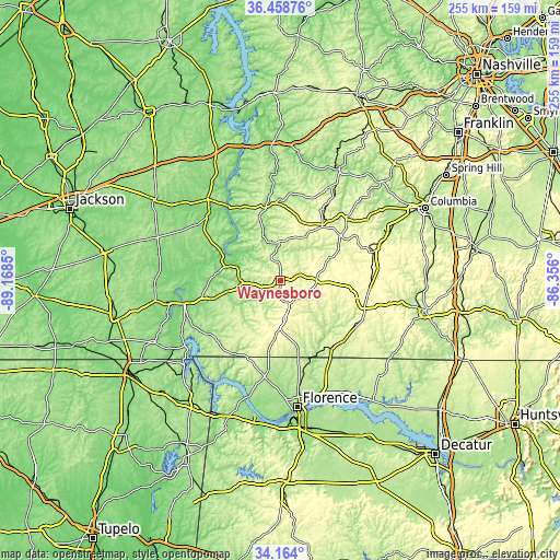 Topographic map of Waynesboro