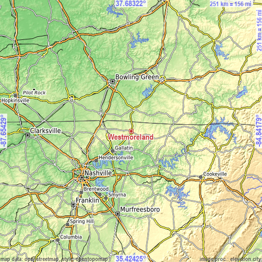 Topographic map of Westmoreland