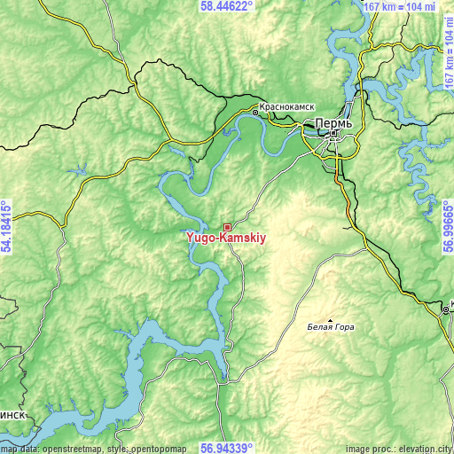 Topographic map of Yugo-Kamskiy