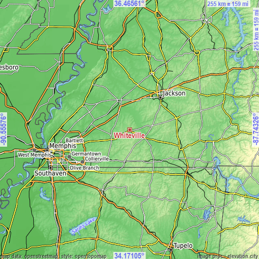 Topographic map of Whiteville