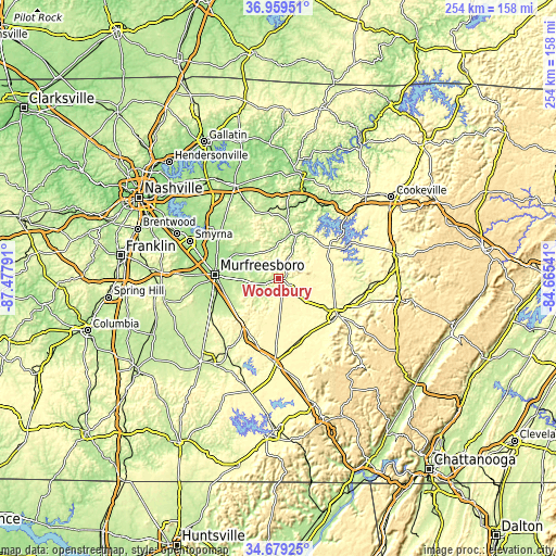 Topographic map of Woodbury