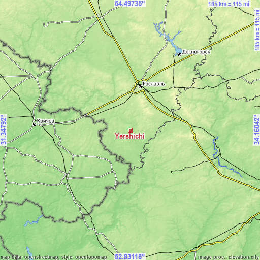 Topographic map of Yershichi