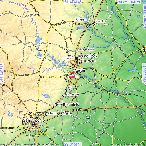 Topographic map of Austin