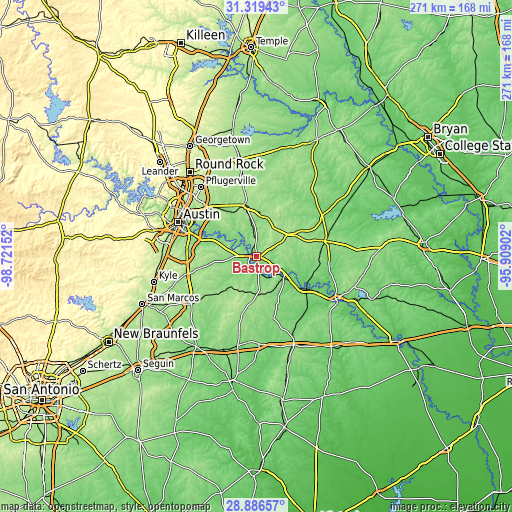 Topographic map of Bastrop