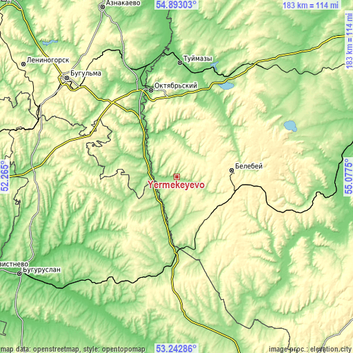 Topographic map of Yermekeyevo