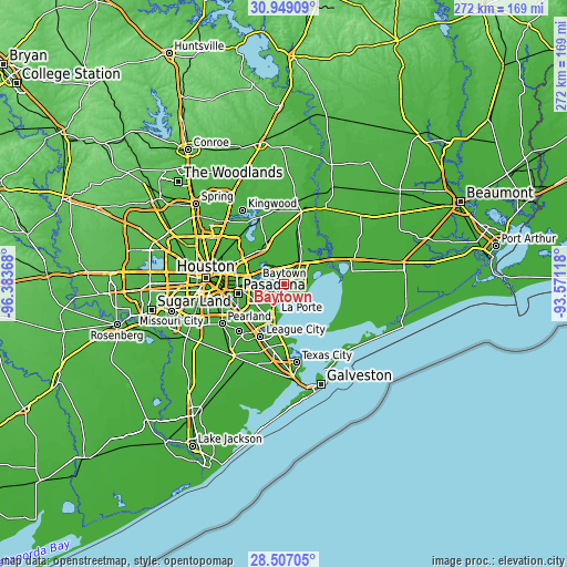 Topographic map of Baytown