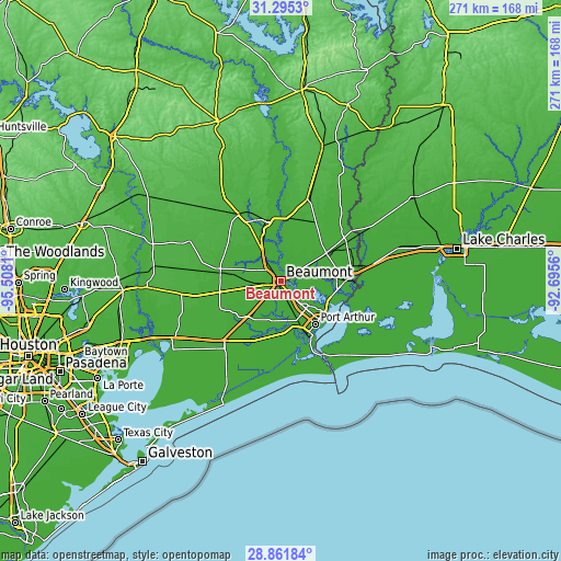 Topographic map of Beaumont