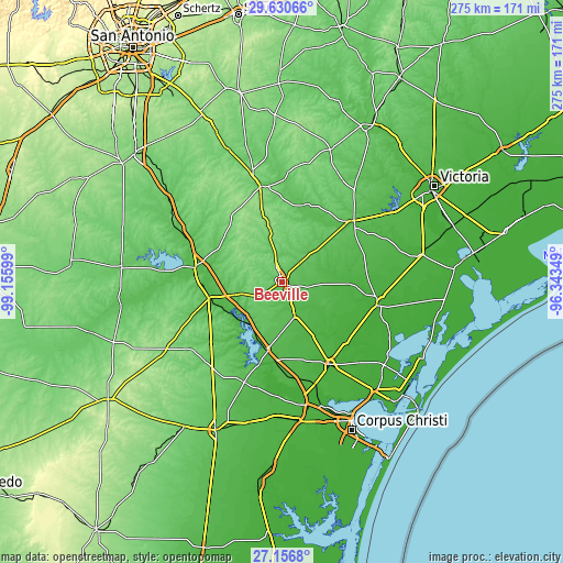 Topographic map of Beeville