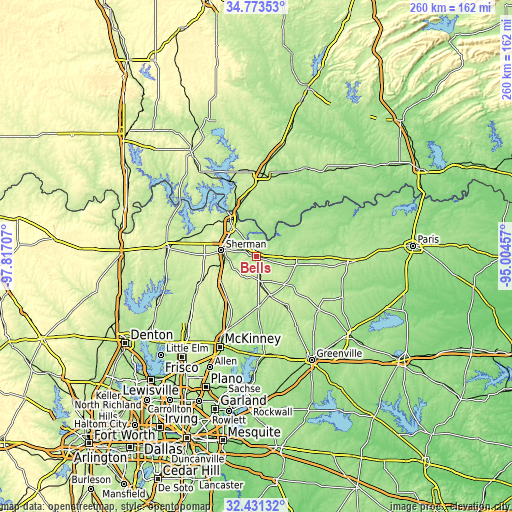 Topographic map of Bells