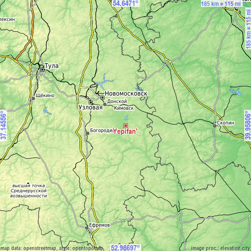 Topographic map of Yepifan’