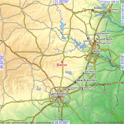 Topographic map of Blanco