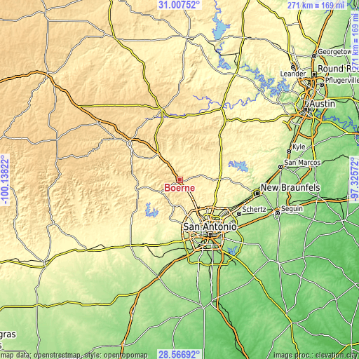 Topographic map of Boerne