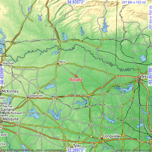 Topographic map of Bogata