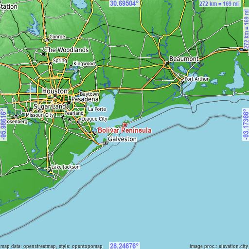 Topographic map of Bolivar Peninsula