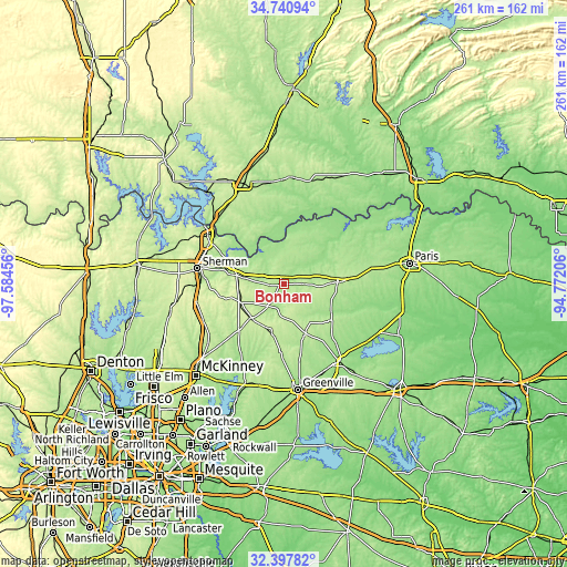 Topographic map of Bonham